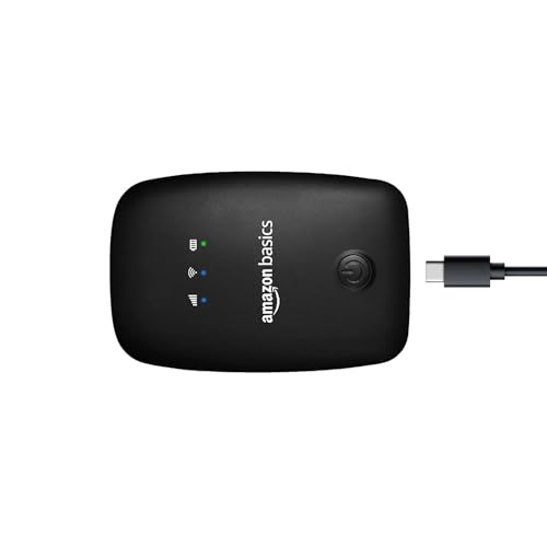 Image of Amazon Basics 4G LTE Wireless Dongle with All SIM Support, Plug & Play USB Data Card with Type-C Connector, 150Mbps WiFi Hotspot, 2100mAh Battery, SIM Adapter Included - Black