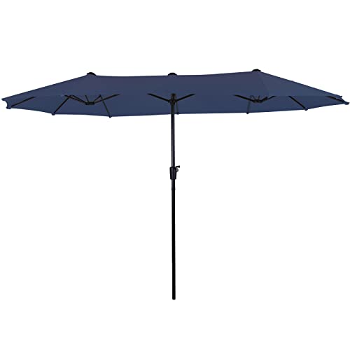 PHIVILLA Garten Sonnenschirme 380 cm×200 cm Balkonschirm großer Sonnenschirm für 6-8 Personen Terrassenmöbel Gartenschirm Handkurbel UV 50+ (Navy blau) Cover
