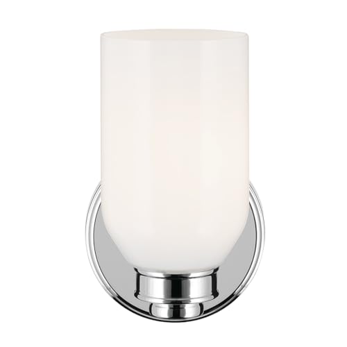 Image of Kichler Shae 1-Light Bathroom Wall Light, Chrome | White opal glass wall light for bathrooms, hallways and mirrors (5 inch x 8.25 inch), 55200CH