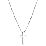 XXMAYSTER Cross Necklace for Men - Stainless Steel Silver/Gold Plain Cross Pendant Necklace Simple J