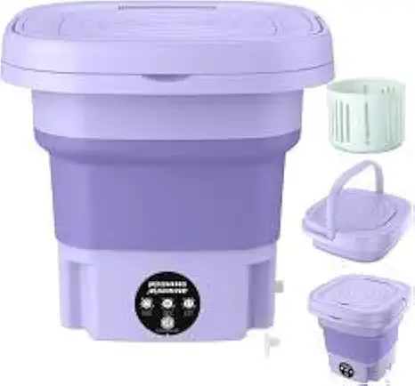 Máquina de Lavar Portátil Dobrável, 11L, Controle de Um Botão, Ideal para Roupas Delicadas, Lilás