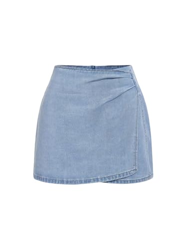 WDIRARA Women's Low Rise Wrap Asymmetrical Denim Skirt Short Jean Skirts