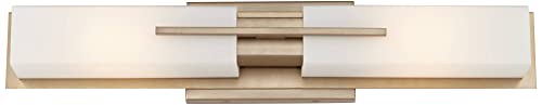 Image of Possini Euro Design Midtown Modern Wall Light Burnished Brass Gold Metal Hardwired 23 1 /2 inch 2-Light Fixture White Glass Shade for Bedroom Bedside Bathroom Vanity Living Room Hallway Dining House