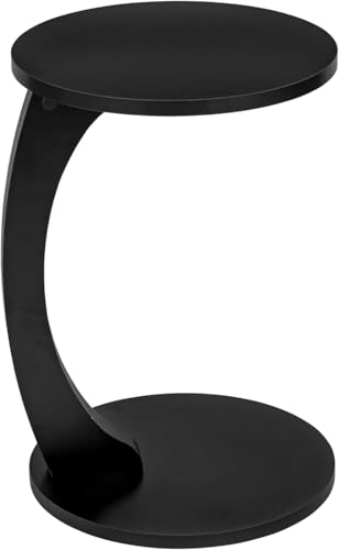 Image of Multipurpose Round Coffee Table, Wooden Couch Sofa Table that Slides Under, C-Shaped End Table for Living Room, Bedroom, or Apartment (Black)