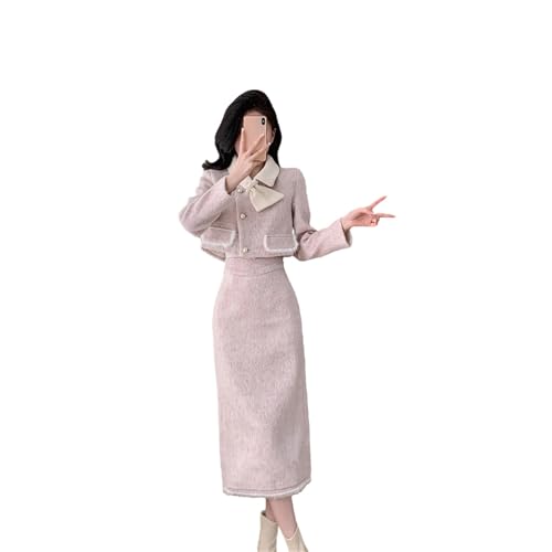 Ensemble veste d'hiver en coton rembourré tweed et jupe longue élégante