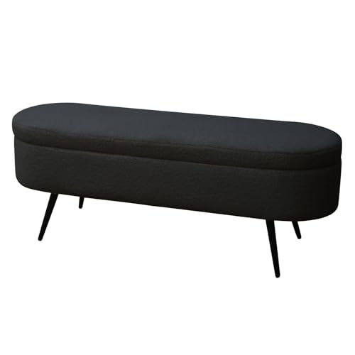 SVITA IVY - Banc en tissu peluche - Ottoman - Avec espace de rangement - Banc de rangement - Banc de rangement - Banc de garde-robe - Noir
