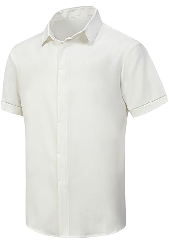 Men's Linen Shirts Short Sleeve Casual Shirts Button Down Shirt for Men Beach Summer Wedding Shirt2