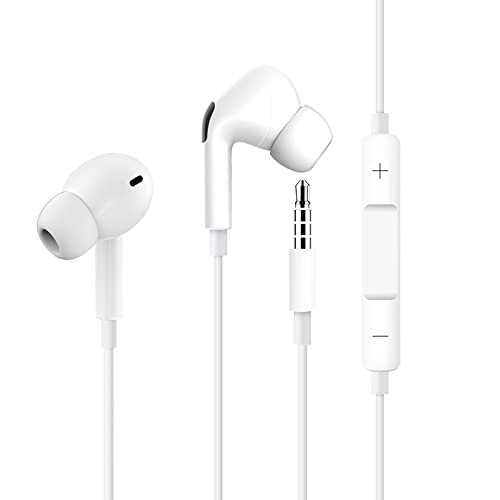 Wired Earphones Earbuds, in Ear Headphones 3.5mm Jack, Wired Headphones with Microphone and Volume Control Compatible with iPhone, Samsung, Android, Laptop, PC, iPad Most 3.5mm Audio Devices - White