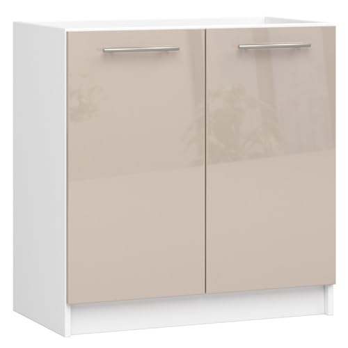 AKORD | Mueble de Cocina Bajo Fregadero - Oliwia S80 | Base de Cocina con 2 Puertas y 1 Estante | Mueble de Entrada | Armario | 46 x 80 x 82 cm | Blanco | Capuchino Brillante