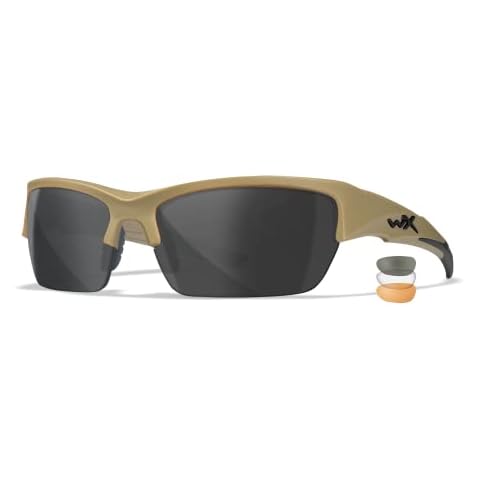 Wiley X WX Valor Tactical Sunglasses Safety Glasses for Men Shatterproof UV Eye Protection for Combat, Shooting and Fishing Matte Tan Frames, Grey, Clear, and Light Rust Lenses, Ballistic Rated Cover