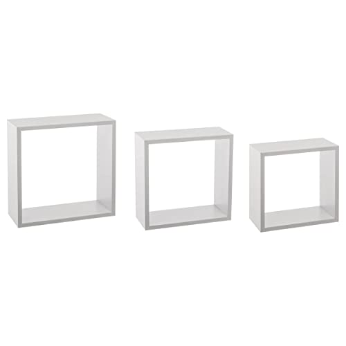 5five - Lot de 3 Étagères Murales Cube Fixy - Blanc, 3 Tailles, Fixation Invisible - pour Salon, Chambre, Bureau, Rangement Décoratif