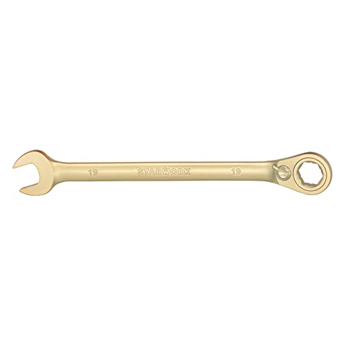 STARWORK 6-Point Metric 15° Offset GPlating™ Reversible Non-Slip Long Pattern Ratcheting Combination Wrench 19mm