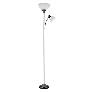 Globe Electric 67135 72″ Floor Lamp with Adjustable Reading Light, Bright, Easy-to-Assemble Torchiere for Bedroom, Living Room & Office – Space-Saving Slim Design