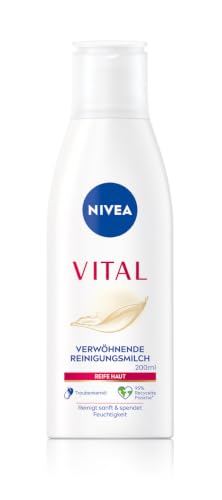 NIVEA VITAL Verwöhnende Reinigungsmilch Gesichtsreinigungsmilch für reife Haut entfernt Make-Up und Hautverschmutzungen gründlich sanfte Reinigungsmilch (200 ml)