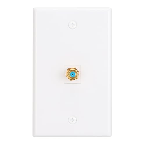 XGGYA 1 Port Coax Wall Plate 3Ghz Gold-Plated F-Type Keystone Wall Jack for Coaxial Cable White Glossy Coax Cable Wall Plate 1Pack