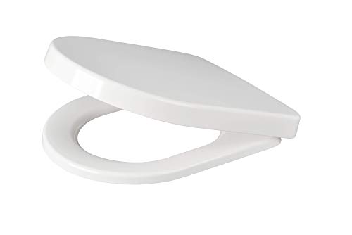 Asiento de inodoro en forma de D, plástico termoestable, antibacteriano (ISO 22196), con descenso automático, apto para, por ejemplo, Icon y formas similares Cover