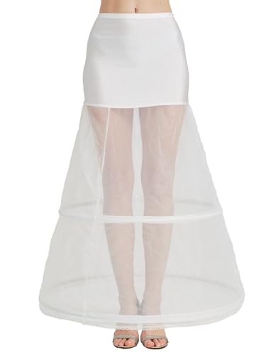 Petticoat Unterröcke Reifrock Damen Rockabilly A Linie Lang für Hochzeit Brautkleid Abendlieid Weiß (Weiß - 2 Reifen,48-50)