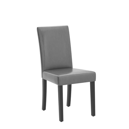 Image of Yaheetech Dining Chairs Set of 4 PU Leather Upholstered Parsons Dining Chairs with Solid Wood Legs for Kitchen /Living Room /Restaurant, Modern Style, Gray
