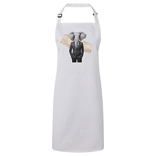 Tablier cuisine blanc anti-tache avec motif surréalisme business