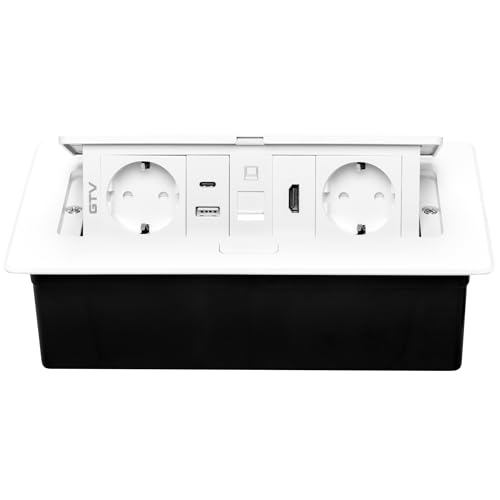 Enchufe empotrable retráctil blanco con Schuko y conexiones multimedia para mesas de reunión 4