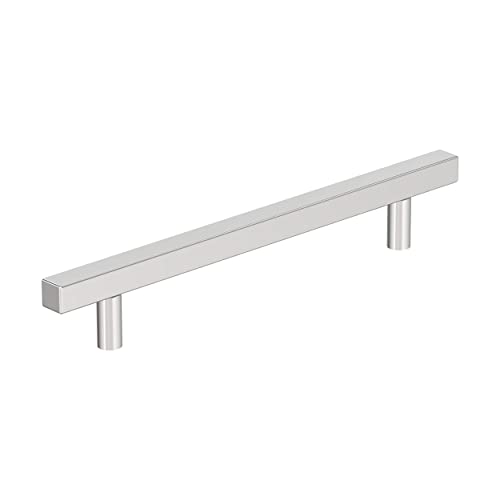 Image of Amerock 10 Pack 6-5 /16 inch Bar Pulls Square Polished Chrome Drawer Pull | 6-5 /16 inch (160mm) Center-to-Center Mounting Distance and 8-5 /8 inches Overall Length, Durable Zinc Cabinet Hardware