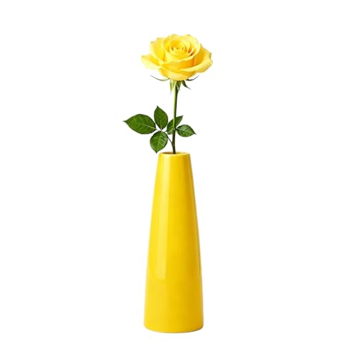 Vase conique en céramique jaune de 16 cm pour décoration de table - 2