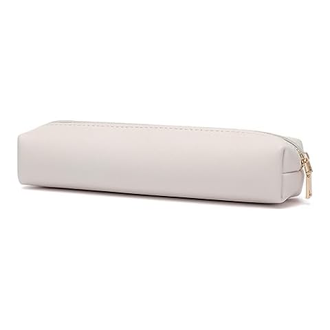iSuperb PU Pencil Case Leather Pen Bag Slim Pencil Pouch Lovely Stationery Bag Portable Cosmetic Bag Zipper Organizer Bag (White) Cover
