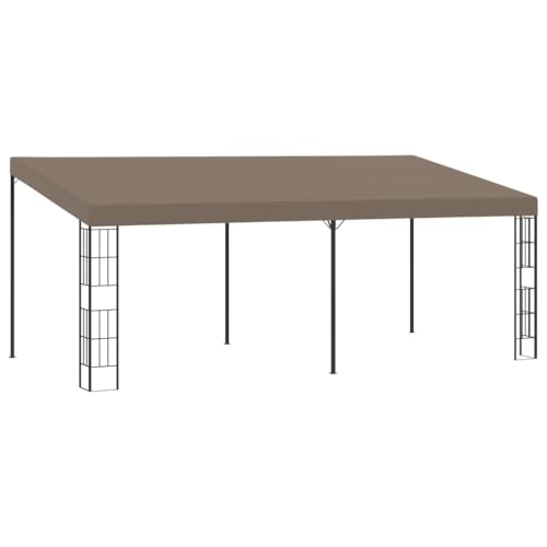 Questo accattivante gazebo è stato progettato per essere montato sulla parete esterna della casa, fornendo ombra al patio e al giardino