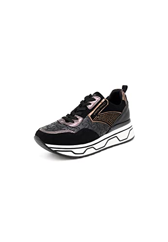 QUEEN HELENA Baskets Platform Sneakers Casual avec Plate-forme Chaussures compensées Plate-forme Plate-forme Lacets Confortable Hiver Femme X27-46, X27 46 Noir, 38 EU Cover