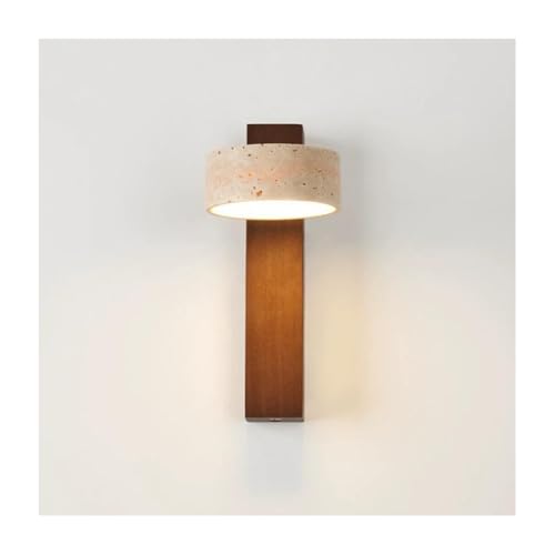 Lampe murale japonaise pivotante en bois – 180° Vintage en pierre naturelle jaune travertin, avec cordon de tirage pour chambre/balcon/table de nuit (lumière chaude...