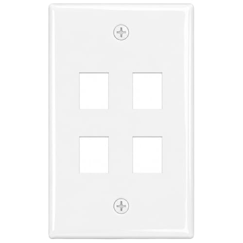 Cmple - 4 Port Keystone Wall Plate 1 Gang Wall Plate with Standard Size Ethernet Wall Plate Keystone Wall Plate Compatible with Keystone Jack, HDMI Keystone - White