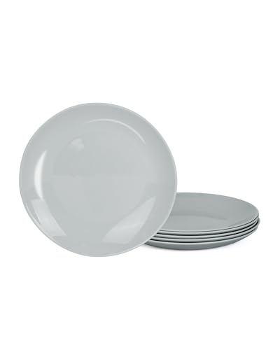 LaGlint 10.5 inch Dinner Plate Set of 6, Lightweight Round Opal Glass Grey Dinnerware Plates, Dishwasher and Microwave Safe