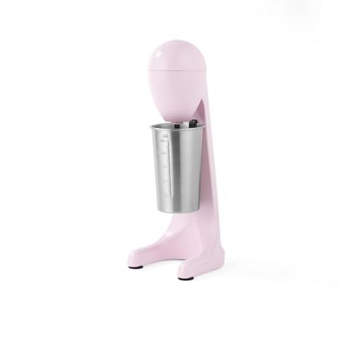 Giles & Posner Milkshake Maker – Batidora eléctrica de bebidas con vaso de acero inoxidable de 500 ml, 2 velocidades, para café helado, cócteles, batidos y espumado de leche, rosa mate, 100W