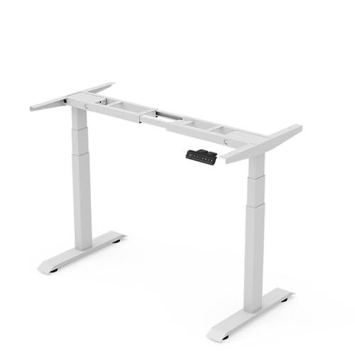 Image of ErgoYou Premium Electric Height Adjustable Table - Heavy Duty - Dual Motor 3 Stage - 150 Kgs Max Weight Capacity - E3A Series - Ergonomic Sit Stand Desk - White Steel Frame