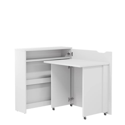 Homlando Lenart Work Concept Slim CW-02P - Escritorio plegable con estantes - Lado derecho - Superficie de trabajo de 79 cm - Oficina en casa inteligente (blanco mate/blanco brillante (parte delantera