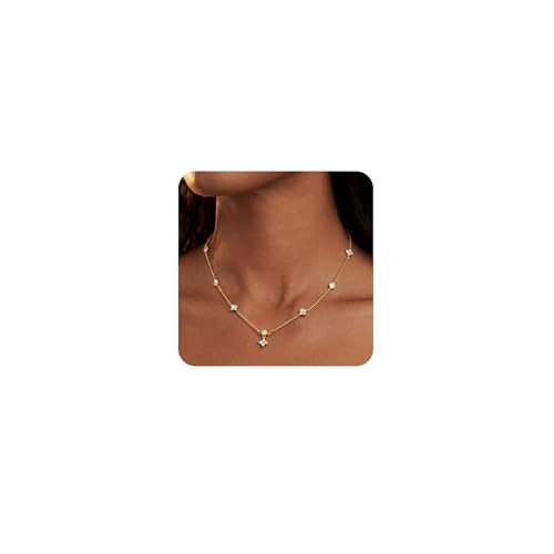 FIOROYAL Collier Femme Or Réglable Chaine Argent Femme Collier Trefle a 4 Feuilles Cœur Chaine Or en Zircone Cubique Bijoux Cadeaux Femmes Mariages Bals...