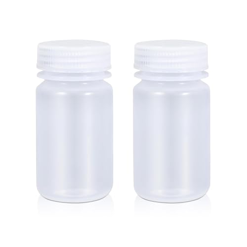 UMETASS 4.2 oz Wide Mouth Lab Reagent Bottle Clear PP Chemical Container Sealed Leak-proof Pill & Water Sample Bottle (2 Pcs)