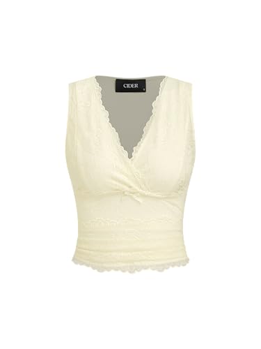 Image of CIDER Lace Crop Tank Tops for Women Going Out V Neck Sleeveless Ruched Tops Trendy Y2K Summer Outfits