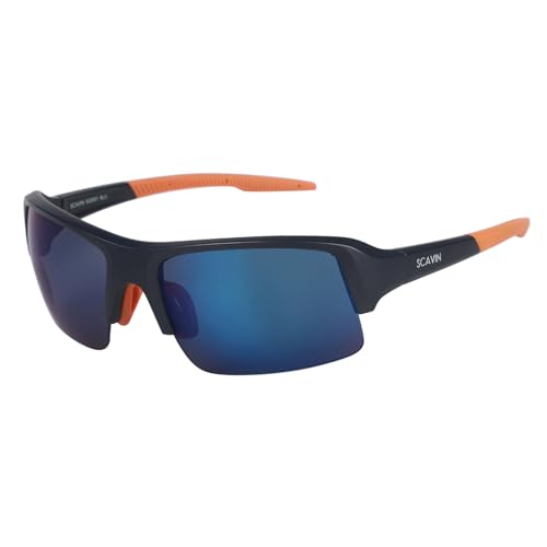 Image of Sporty Sunglasses For Men & Women - Half Rim Polycarbonate Sunglass For Boys & Girls, (S23931-HF) Frame Color -Black, Lens Color - Blue