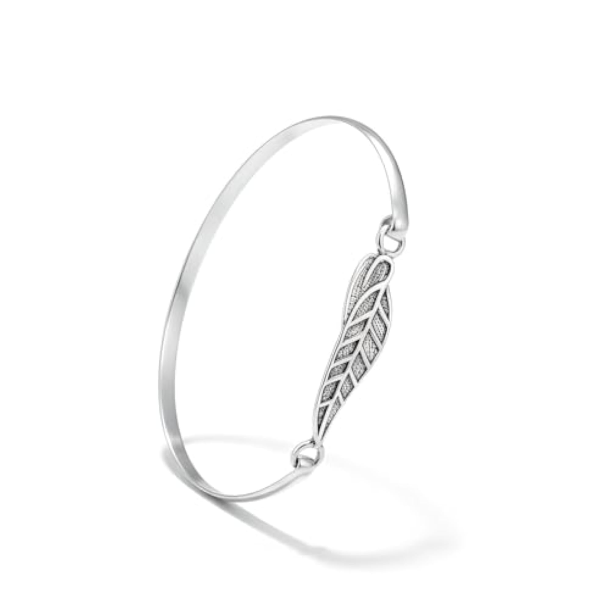 Women's Pure 925 Sterling Silver Bangle Bracelet with Leaf Charm