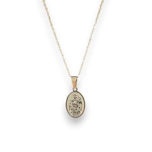 Médaille Saint Antoine de Padoue cadeau de baptême communion collier ovale en acier avec écrin