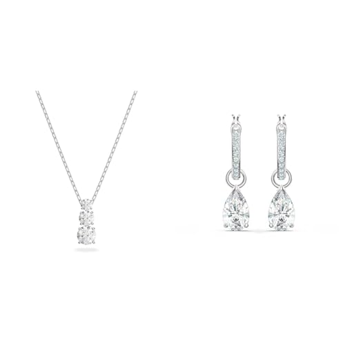 Swarovski Pendente Attract Trilogy, Rotondo, Bianco, Placcato rodio & Orecchini pendenti Attract, Taglio Pear, Bianchi, Placcato rodio