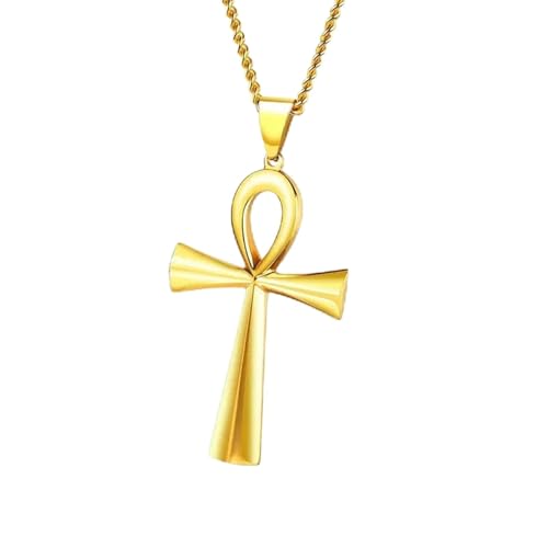 Egyptian Jewelry Men Women Gold Plated Vintage The Key of The Nile Ankh Cross Religious Pendant Necklace (Model 1) [���s�A���i]
