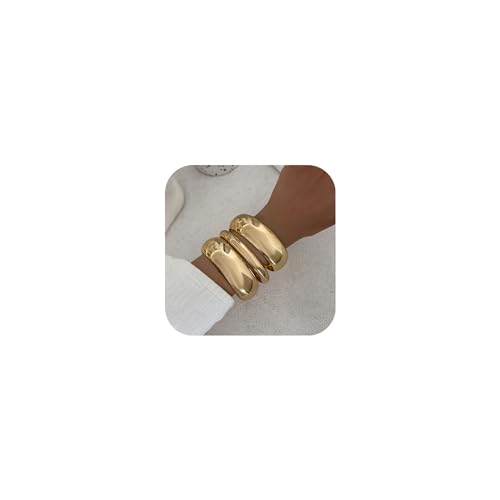 Bowdcvy Chunky Gold Bangle Bracelets for Women Stack Trendy Silver Wide Wrist Statement Cuff Bracelet Arm Cuffs Upper Bangle Fashion Jewelry Gift Accessories