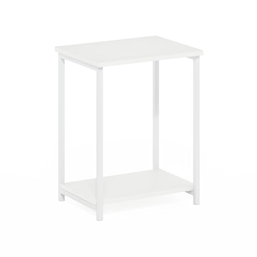 Image of Furinno Simplistic Side Table, 2-Tier Metal Frame Modern End Table with Open Shelf, Night Stand, Bedside Table, for Living Room, Bedroom, White