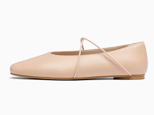 Image of Coutgo Womens Square Toe Ballet Flats Comfortable Slip On Mary Jane Flats Crisscross Strap Work Casual Shoes