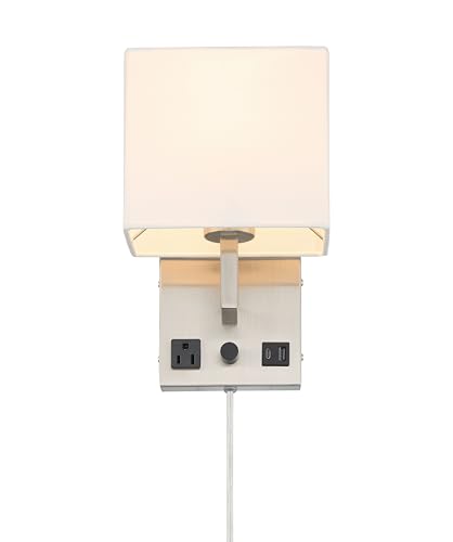 Image of HomeFocus Bedside Wall Light,Wall Lamp,Wall Sconces for Bedside,Nickel. | Dimmable Wall Light with Dual USB Charging Ports,Reading Wall Lamp for Bedside.