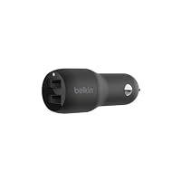 Belkin Doppio caricabatteria da auto USB da 24 W (Caricabatteria da auto Boost Charge con 2 porte...