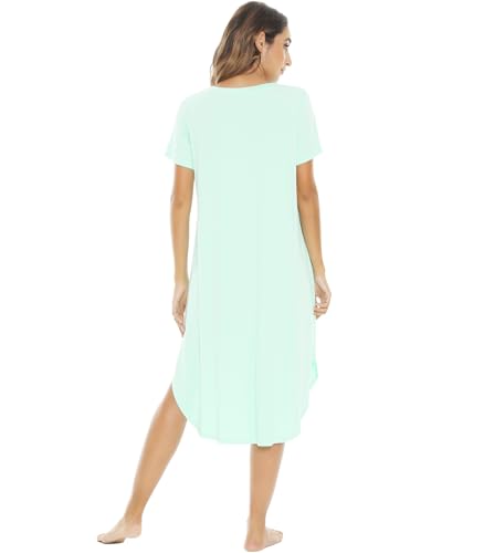 Image of NACHILA Nightgowns for Women-Viscose Made from Bamboo, V Neck Sleepshirts Short Sleeve Sleepwear Cool Nightshirt