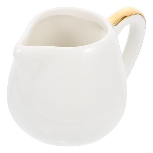 OATIPHO Jarra de Leche de Cerámica Grande Color Claro Asa Dorada Taza para Verter Leche y Salsa Recipiente Multifuncional para Café y Té en Cocina y Hogar de Diseño Clásico